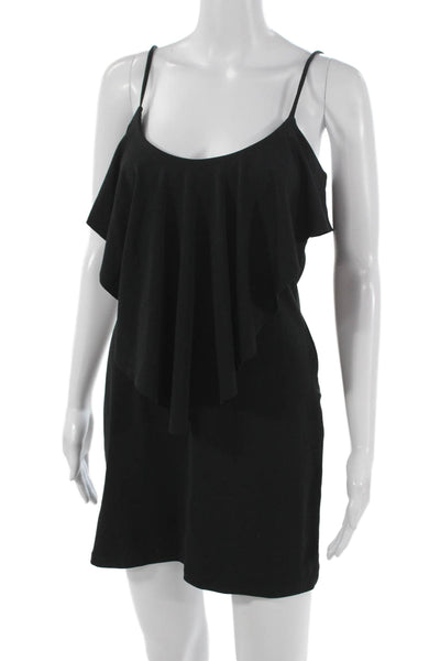 Susana Monaco Women Shift Dress Black Sleeveless Scoop Neck Nylon Short Size S