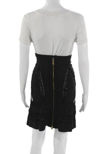 Herve Leger Womens Bandage Skirt Black Knit Blend Zip Knee Length Size S