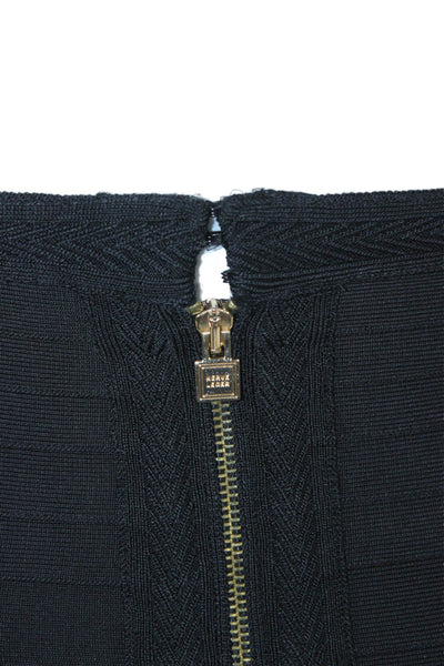 Herve Leger Womens Bandage Skirt Black Knit Blend Zip Knee Length Size S