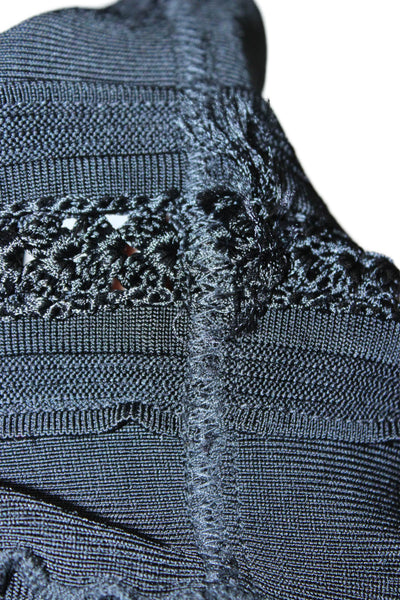 Herve Leger Womens Bandage Skirt Black Knit Blend Zip Knee Length Size S