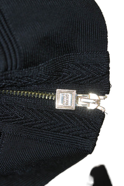 Herve Leger Womens Bandage Skirt Black Knit Blend Zip Knee Length Size S