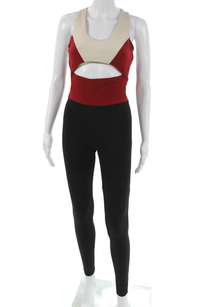 Live the Process Womens Red Supplex Colorblock Scoop Neck Unitard Size S