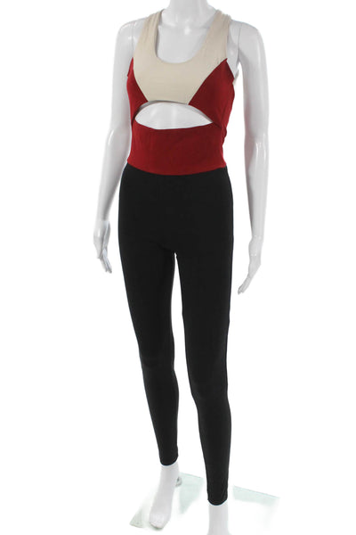 Live the Process Womens Red Supplex Colorblock Scoop Neck Unitard Size S