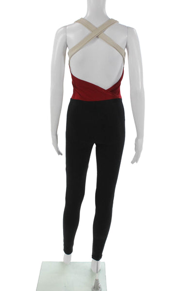Live the Process Womens Red Supplex Colorblock Scoop Neck Unitard Size S