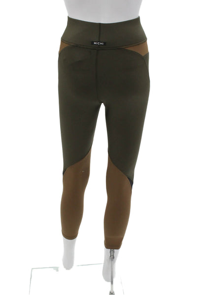 Michi Womens Capri Leggings Green Nylon Colorblock Pull On Size 2XS