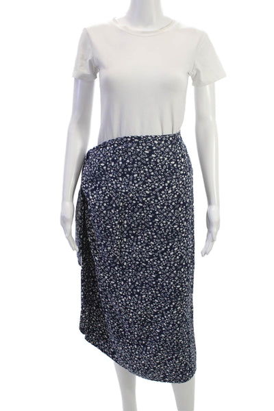 Muze Womens Wrap Skirt Blue Floral Knee Length Rayon Blend Size S