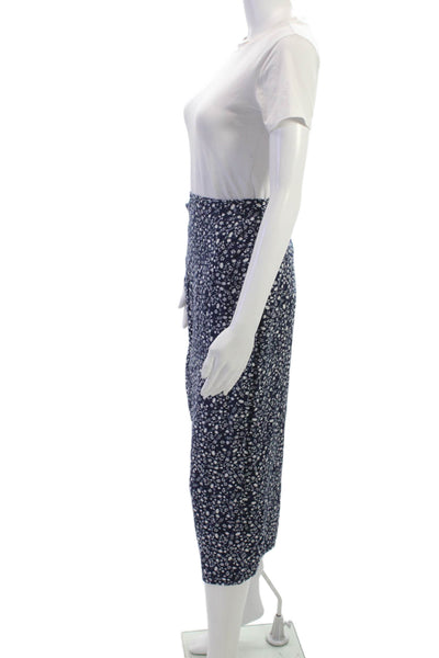 Muze Womens Wrap Skirt Blue Floral Knee Length Rayon Blend Size S
