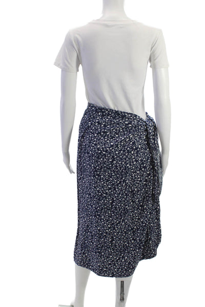 Muze Womens Wrap Skirt Blue Floral Knee Length Rayon Blend Size S