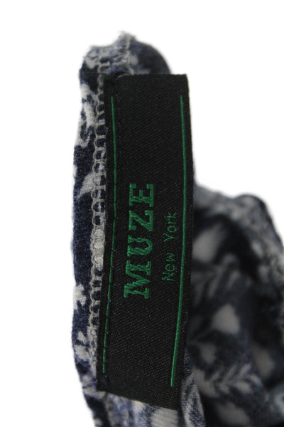 Muze Womens Wrap Skirt Blue Floral Knee Length Rayon Blend Size S