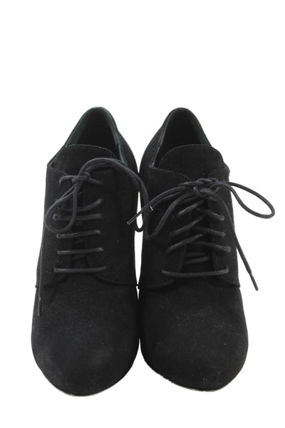 Barneys New York Womens Suede Round Toe Lace-Up Booties Black Size 7