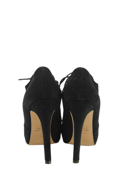 Barneys New York Womens Suede Round Toe Lace-Up Booties Black Size 7