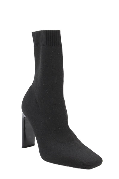 Zara Womens Square Toe Knit Heeled Ankle Boots Black Size 7
