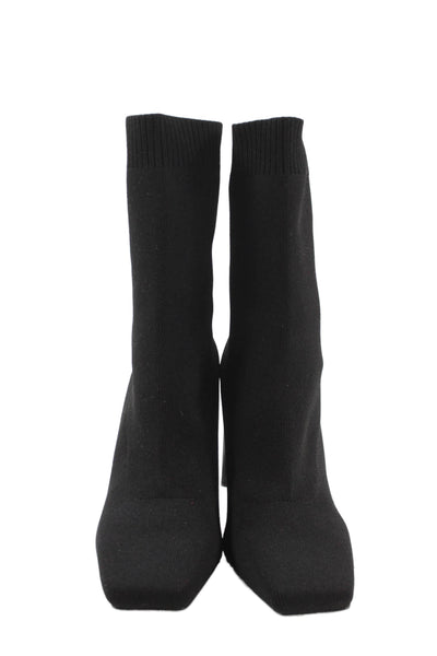 Zara Womens Square Toe Knit Heeled Ankle Boots Black Size 7