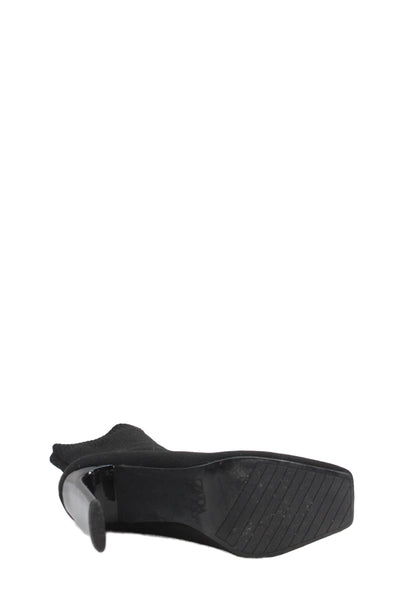 Zara Womens Square Toe Knit Heeled Ankle Boots Black Size 7