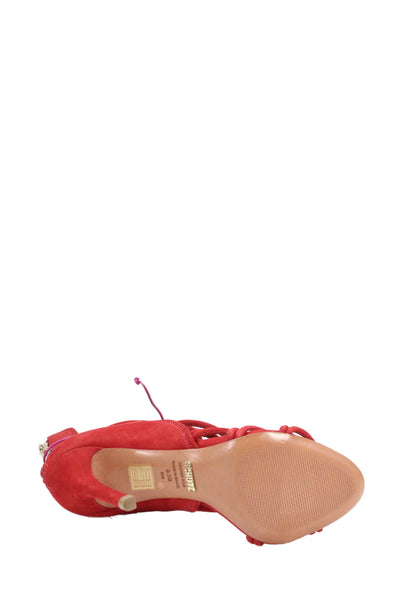 Schutz Womens Suede Zippered Lace-Up Heeled Sandals Red Size 6.5