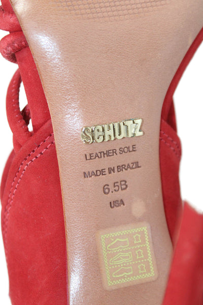 Schutz Womens Suede Zippered Lace-Up Heeled Sandals Red Size 6.5