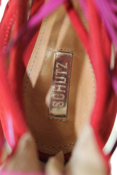 Schutz Womens Suede Zippered Lace-Up Heeled Sandals Red Size 6.5