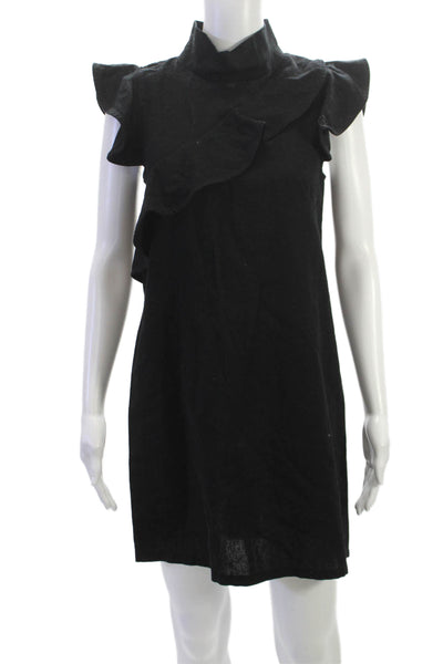 McGuire Womens Shift Dress Black Linen High Neck Sleeveless Short Size XS