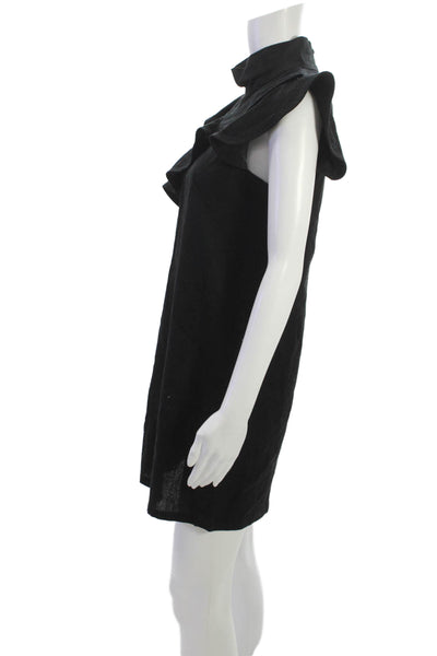 McGuire Womens Shift Dress Black Linen High Neck Sleeveless Short Size XS