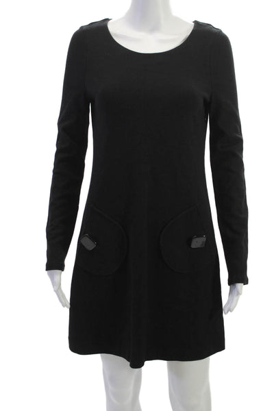 Tibi Womens Shift Dress Black Scoop Neck Long Sleeve Viscose Zip Size XS