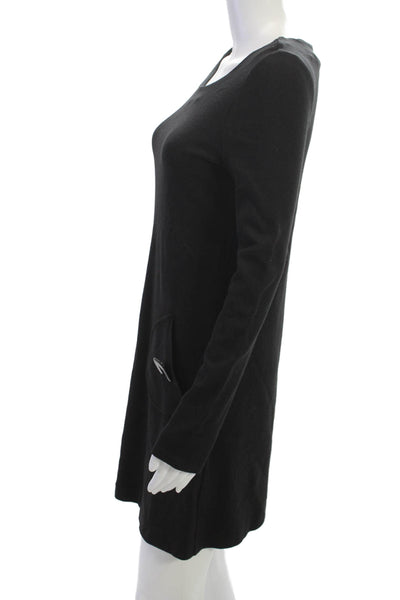 Tibi Womens Shift Dress Black Scoop Neck Long Sleeve Viscose Zip Size XS