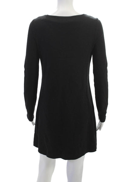 Tibi Womens Shift Dress Black Scoop Neck Long Sleeve Viscose Zip Size XS