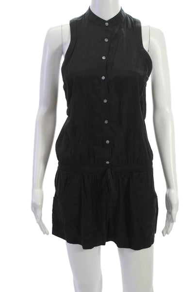 ATM Women Playsuit Black Silk Collared Sleeveless Button Size S