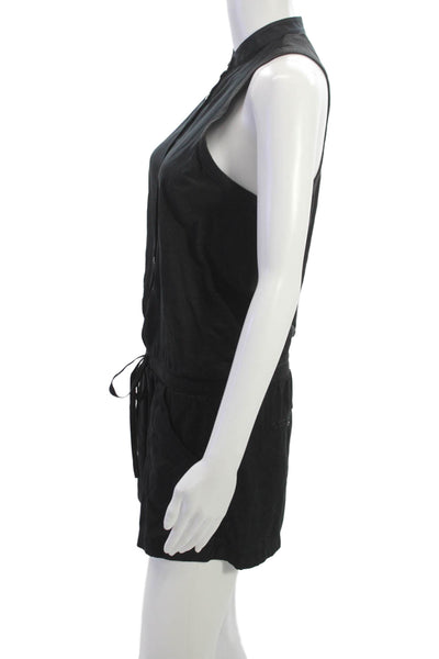 ATM Women Playsuit Black Silk Collared Sleeveless Button Size S