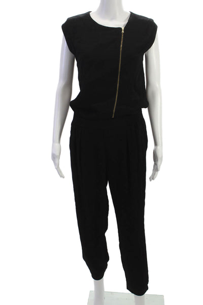 J Crew Women Jumpsuit Black Viscose Round Neck Zip Sleeveless Size 2