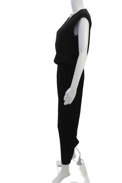 J Crew Women Jumpsuit Black Viscose Round Neck Zip Sleeveless Size 2