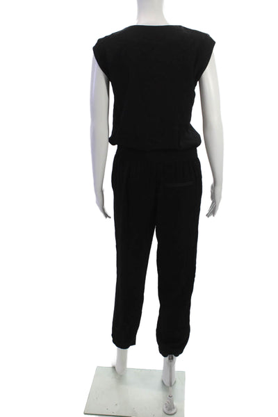J Crew Women Jumpsuit Black Viscose Round Neck Zip Sleeveless Size 2