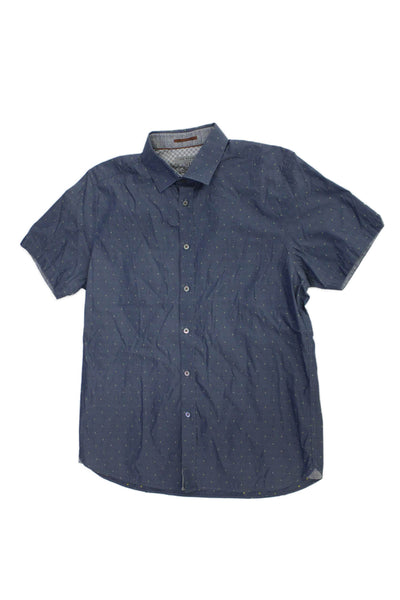 Ted Baker Mens Short Sleeve Spotted Print Button Down Shirt Blue Size 4
