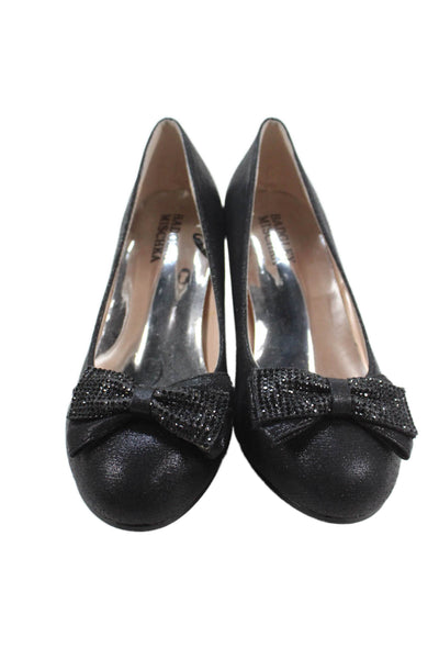 Badgley Mischka Womens Slip On Crystal Heel Bow Pumps Black Size 2