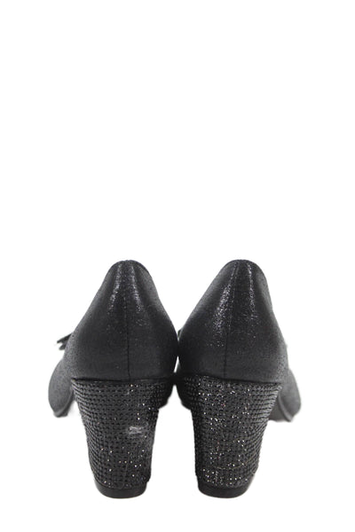 Badgley Mischka Womens Slip On Crystal Heel Bow Pumps Black Size 2