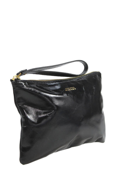 Isabel Marant Womens Zip Top Logo Front Leather Wristlet Handbag Black