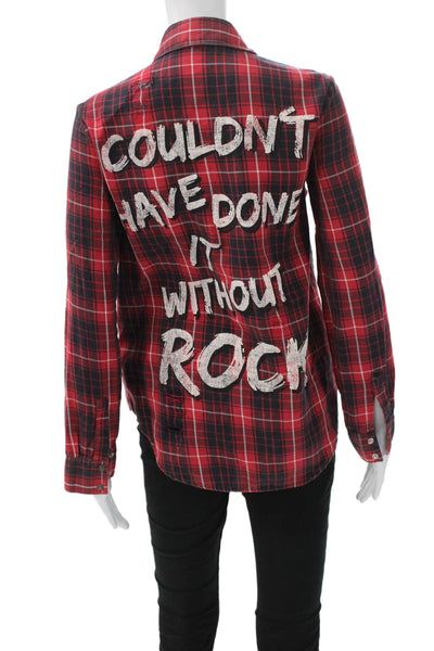 Zara Women Red Plaid Cotton Collared Button-Up Long Sleeve Basic Blouse Size S