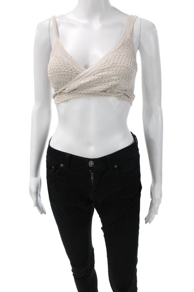 Surf Gypsy Women Cropped V-Neck Tank Beige Sleeveless Solid Size S