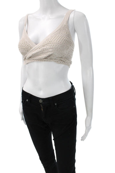 Surf Gypsy Women Cropped V-Neck Tank Beige Sleeveless Solid Size S