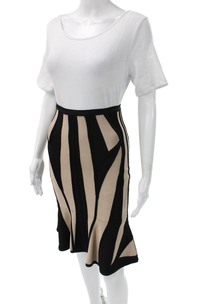 Herve Leger Women Trumpet Skirt Black Striped Rayon Zip Knee Length Size XS