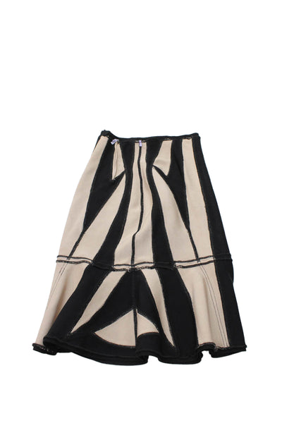 Herve Leger Women Trumpet Skirt Black Striped Rayon Zip Knee Length Size XS