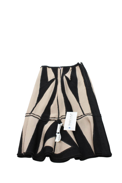 Herve Leger Women Trumpet Skirt Black Striped Rayon Zip Knee Length Size XS