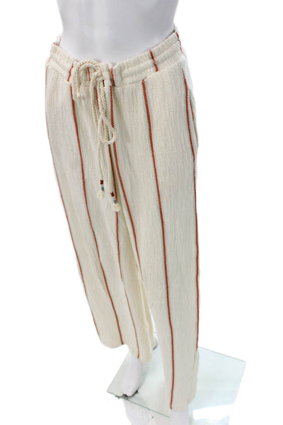 Dolan Women Sweatpants Ivory Striped Cotton Drawstring Size 28
