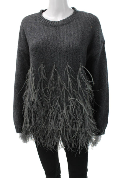 Elizabeth & James Womens Gray Cotton Pullover Sweater Crew Neck Size M