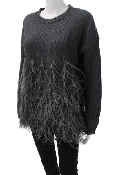 Elizabeth & James Womens Gray Cotton Pullover Sweater Crew Neck Size M