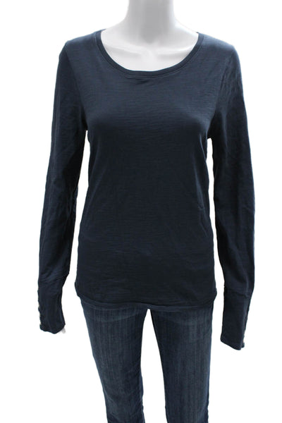 Nation LTD Womens Basic Scoop Neck Long Sleeve T-Shirt Blue Cotton Size L