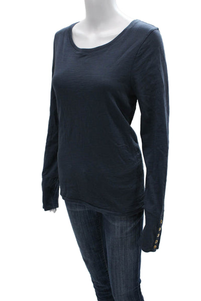 Nation LTD Womens Basic Scoop Neck Long Sleeve T-Shirt Blue Cotton Size L