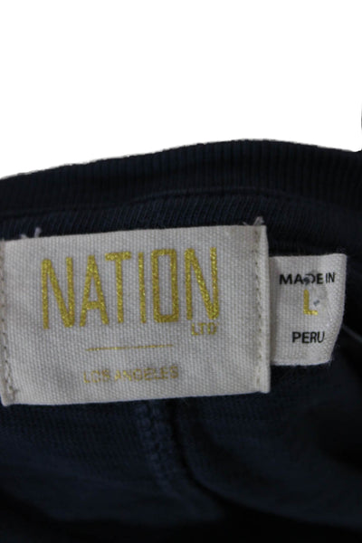 Nation LTD Womens Basic Scoop Neck Long Sleeve T-Shirt Blue Cotton Size L