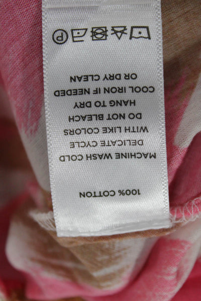 Lilla P Women Basic Pink Cotton Boat Neck Geometric Short Sleeve Blouse Size M