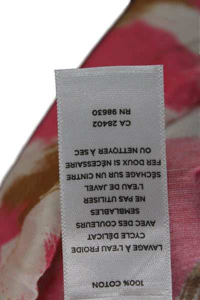 Lilla P Women Basic Pink Cotton Boat Neck Geometric Short Sleeve Blouse Size M