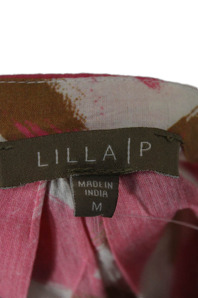 Lilla P Women Basic Pink Cotton Boat Neck Geometric Short Sleeve Blouse Size M
